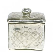Bocal en verre avec couvercle verre shabby décoration champagne 14×14×14.5cm