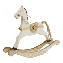 Article Cheval à bascule en bois, décoration de Noël Blanc Doré H24cm