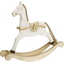 Article Cheval à bascule en bois, décoration de Noël Blanc Doré H32,5cm