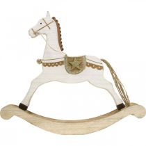 Article Cheval à bascule en bois, décoration de Noël Blanc Doré H32,5cm
