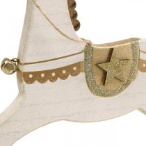 Article Cheval à bascule en bois, décoration de Noël Blanc Doré H32,5cm