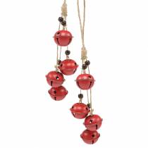 Cloches avec étoile sur le ruban à suspendre rouge L30cm 2pcs
