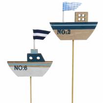Article Bouchon décoratif bateau bois blanc bleu naturel 8cm H37cm 24 pcs