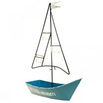 Article Lanterne métal bateau décoration maritime bleu 38x14x55cm