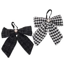 Article Lot de 2 nœuds en tissu à carreaux avec broche et attache, 24 cm, noir et blanc