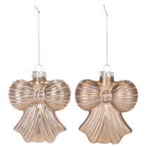 Article Décoration de Noël en verre, pendentifs nœud, 10 cm, deux tons bruns, lot de 2