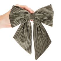 Article Lot de 2 nœuds décoratifs côtelés en velours à suspendre, 24 cm, gris et vert olive