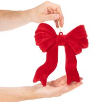 Article Décoration Noël Nœud Rouge Flocké 22 cm avec Suspension