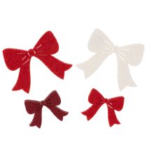 Article Lot de 48 nœuds en bois décoratifs rouges, blancs et bordeaux pour Noël, 5 cm