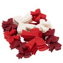 Article Lot de 48 nœuds en bois décoratifs rouges, blancs et bordeaux pour Noël, 5 cm