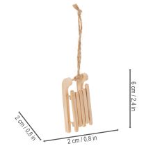 Article Lot de 6 petits traîneaux décoratifs en bois naturel avec ficelle, 6 cm