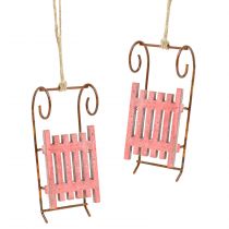 Article Traîneau rouge, rouille à suspendre 11cm 6pcs
