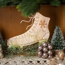 Article Patin à glace en métal, décoration d&#39;hiver, patin à glace décoratif, aspect antique doré de Noël H22.5cm