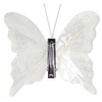 Article Décoration papillon en blanc sur pince 7,5cmx7cm 4 pièces