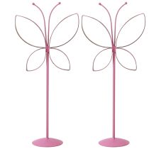 Article Support Décoratif en Métal Papillon Fuchsia Doré H29cm 2 pcs