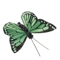 Article Lot de 12 papillons décoratifs en plumes, vert, 7 cm