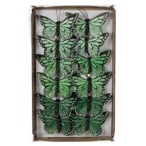 Article Lot de 12 papillons décoratifs en plumes, vert, 7 cm