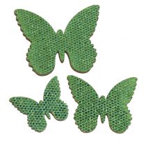 Décoration à contrôler Butterfly Green-Glitter 5/4 / 3cm 24pcs