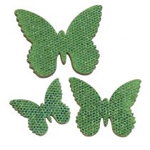Article Décoration à disperser papillon vert pailleté 5/4/3cm 24 pcs