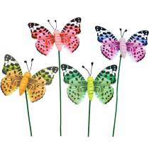 Papillon décoratif sur bâton Bouchon fleur Décoration printanière 16 pièces