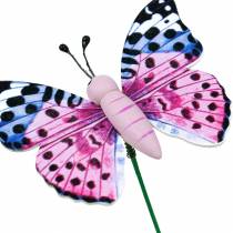 Article Papillon décoratif sur bâton fleur plug décoration printanière 16 pièces