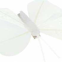 Plume papillon sur clip blanc 7-8cm 8pcs