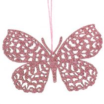 Article Suspension déco papillon rose pailleté 8cm 12pcs