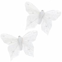 Article Plume papillon sur clip blanc 10 cm 12 pcs