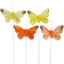Papillons déco, bouchons fleuris, papillons printaniers sur fil jaune, orange 4×6.5cm 12pcs
