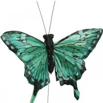Papillons déco, déco printanière, papillons plumes, bouchons végétaux vert, marron 9.5×12.5cm 12pcs