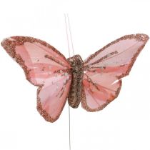 Papillons avec mica, décoration de mariage, bouchons décoratifs, plume papillon jaune, beige, rose, blanc 9.5×12.5cm 12pcs
