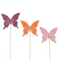 Article Bouchon de fleur en bois papillon coloré 9cm/29cm 12pcs