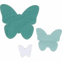 Article Papillons à saupoudrer de vert, menthe, décoration de saupoudrage de bois blanc 29pcs
