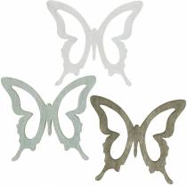 Papillon à saupoudrer 4cm marron, gris clair, blanc Décoration d&#39;été en bois à saupoudrer 72pcs