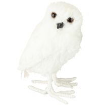 Article Chouette décorative blanche en fourrure et plumes, 15,5 cm, lot de 2