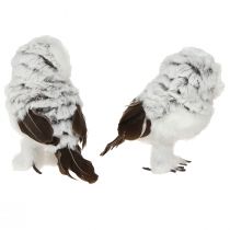 Article Figurines décoratives hiboux blancs et bruns avec plumes H12cm, lot de 2