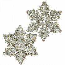 Article Flocon de neige bois 4cm or clair avec mica 72pcs