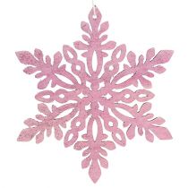 Flocon de neige bois 8-12cm rose/blanc 12pcs.