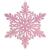 Article Flocon de neige bois 8-12cm rose/blanc 12pcs.