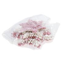 Article Flocon de neige bois 8-12cm rose/blanc 12pcs.