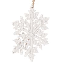 Article Décoration suspendue flocon de neige en bois blanc 30 cm