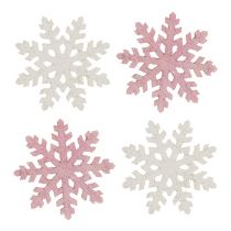 Flocon de neige 4cm rose/blanc avec paillettes 72pcs