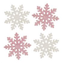 Article Flocon de neige 4cm rose/blanc avec paillettes 72 pcs