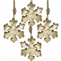 Article Flocon de neige en bois de manguier naturel, cristal de neige doré Ø10cm 6pcs