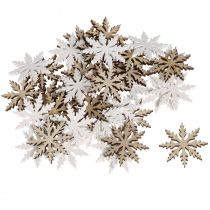 Article Flocon de neige en bois Déco de table Blanc Nature Ø3cm 48 pcs