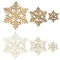 Article Flocons de neige décoratifs en bois blanc naturel 3/5/7 cm, assortiment de 36 pièces