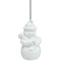 Article Suspension de Noël Bonhomme de neige Blanc scintillant 4,5cm 12pcs