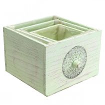 Article Ensemble de 3 Cache-pots en Bois Vert Style Shabby Chic