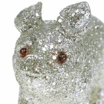 Cochon déco Argent avec paillettes 10cm 8pcs