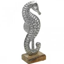 Hippocampe à poser, décoration mer en métal, sculpture maritime argent, couleurs naturelles H22cm